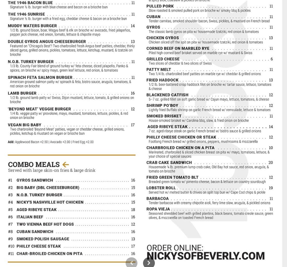 Nicky’s of Beverly Restaurant Menu | Chicago Fast Food & Sandwiches
